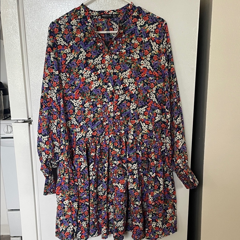 Nasty Gal NWT US 8 Multicolor Floral Mini Smock Shirt Dress